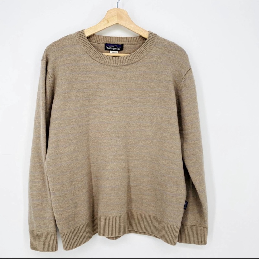 Patagonia 100% Merino Wool Brown Ribbed Hem Long Sleeve Pullover Sweater